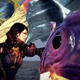 Bayonetta bonks the head of a giant spider demon.